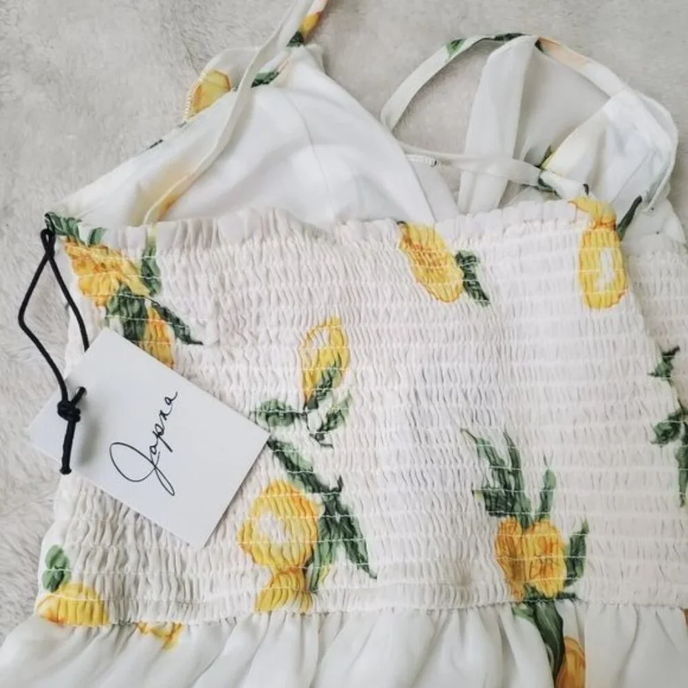Japna Womens mini dress size medium lemons printed wrap adjustable straps nwt - Picture 13 of 13